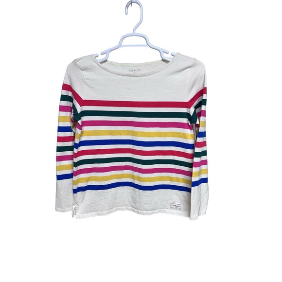 TALBOTS Authentic Classic Color Stripe Ivory Cotton Pullover Tee Top Size Medium - Picture 1 of 6